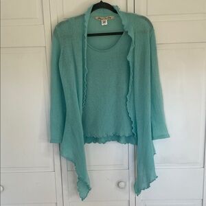 Soft 100% Scottish Cashmere Women's Turquoise Cardigan and Tank Set Size L